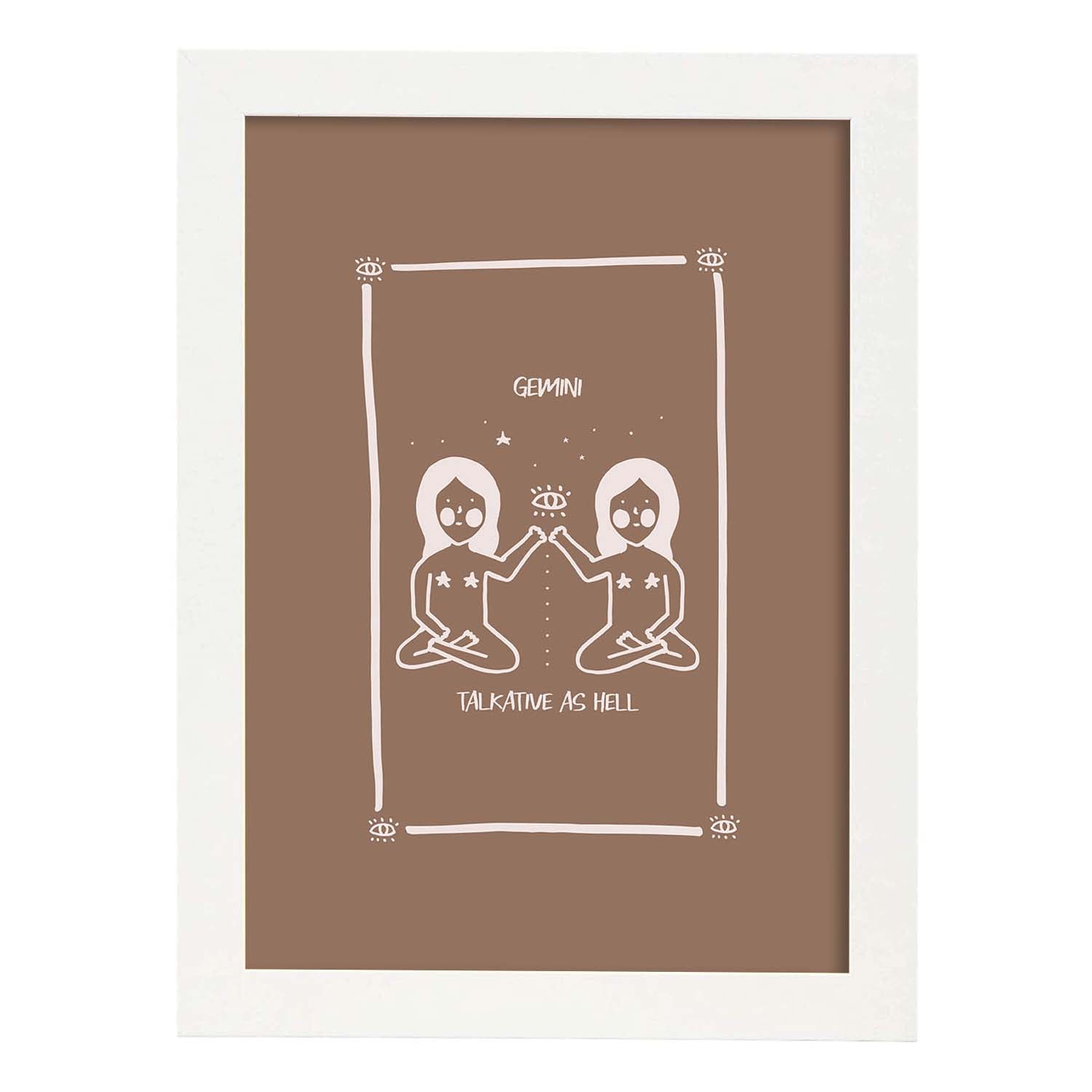 Lámina Géminis. Pósters con ilustraciones femeninas de los signos del zodíaco.-Artwork-Nacnic-A4-Marco Blanco-Nacnic Estudio SL