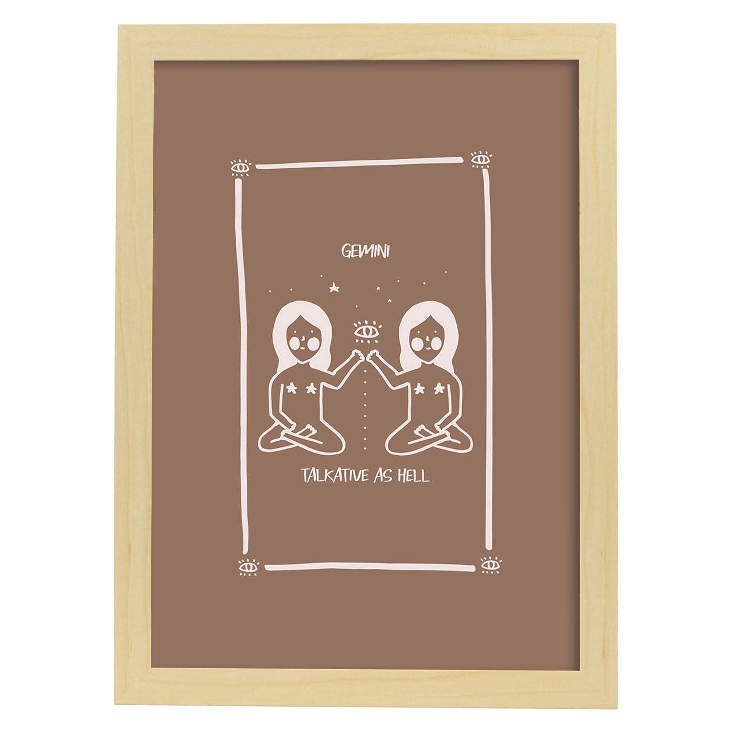 Lámina Géminis. Pósters con ilustraciones femeninas de los signos del zodíaco.-Artwork-Nacnic-A4-Marco Madera clara-Nacnic Estudio SL