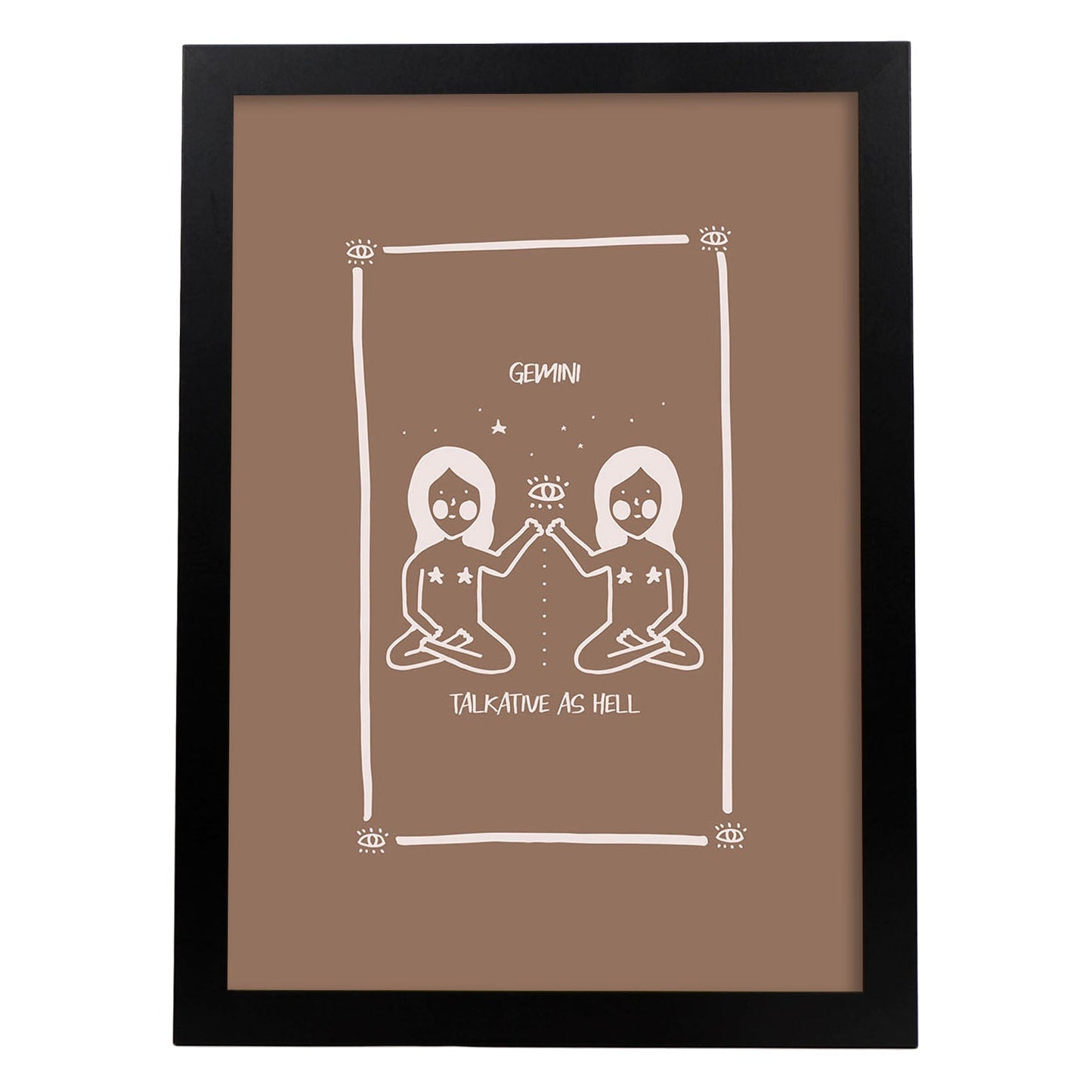 Lámina Géminis. Pósters con ilustraciones femeninas de los signos del zodíaco.-Artwork-Nacnic-A4-Marco Negro-Nacnic Estudio SL