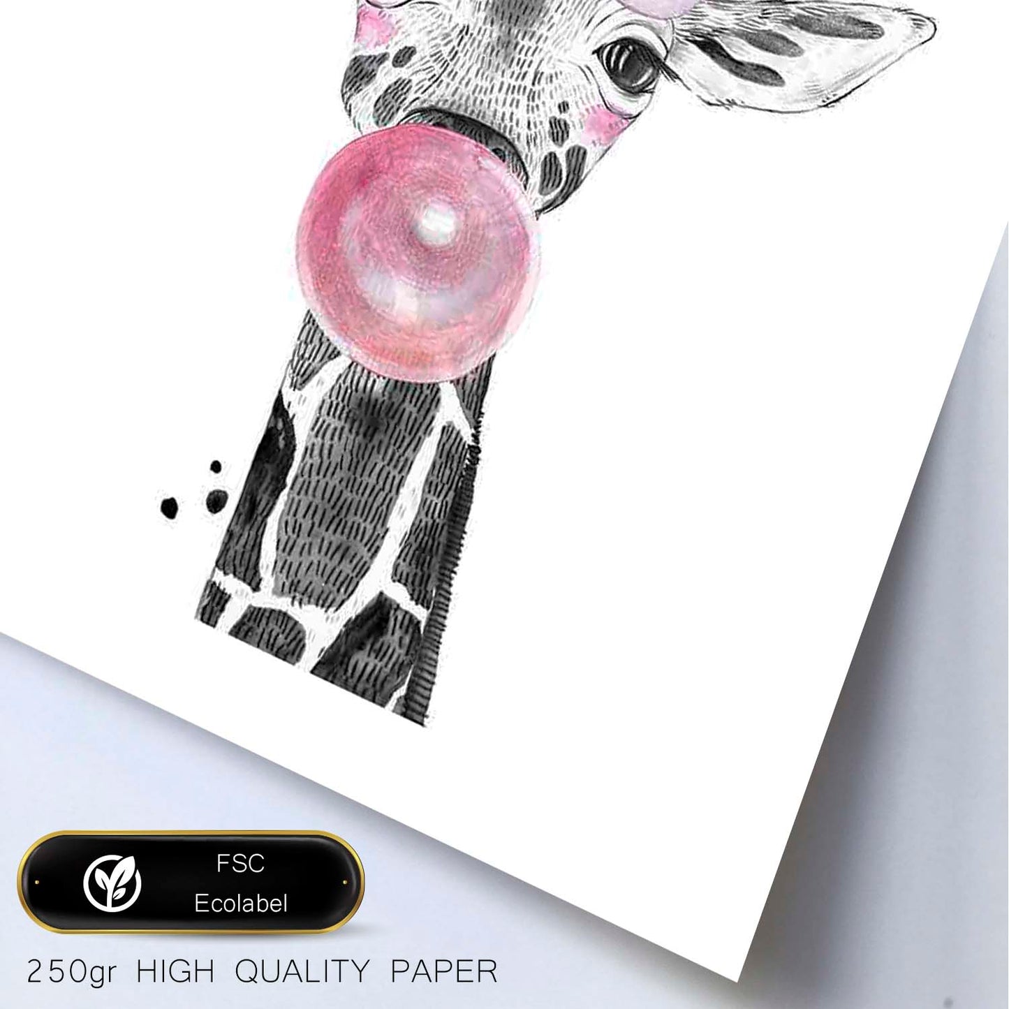 Lámina Girafa infantil con chicle poster animeles infantiles-Artwork-Nacnic-Nacnic Estudio SL