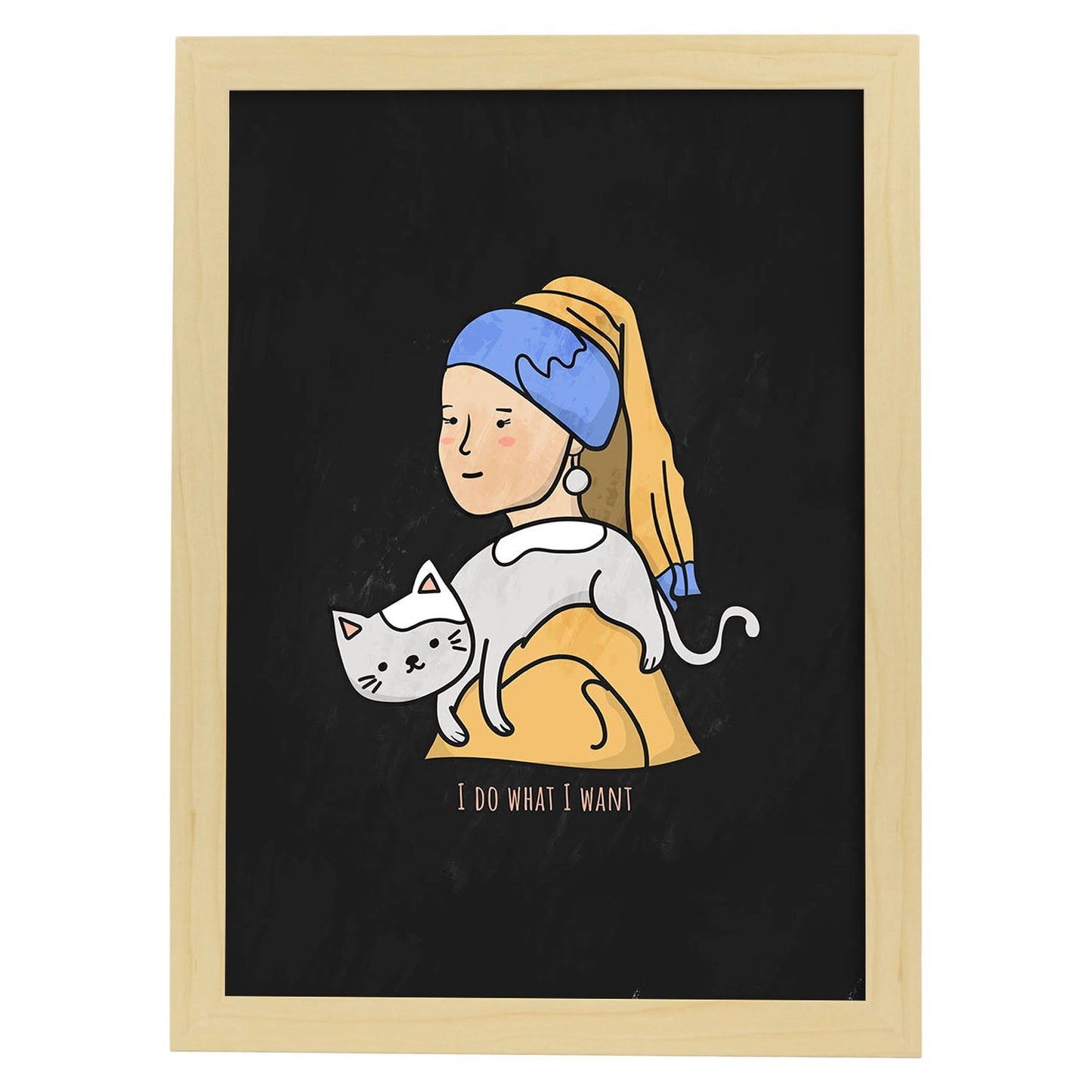 Lámina Hago lo que quiero. Pósters de gatos con divertidas referencias al mundo del arte.-Artwork-Nacnic-A3-Marco Madera clara-Nacnic Estudio SL