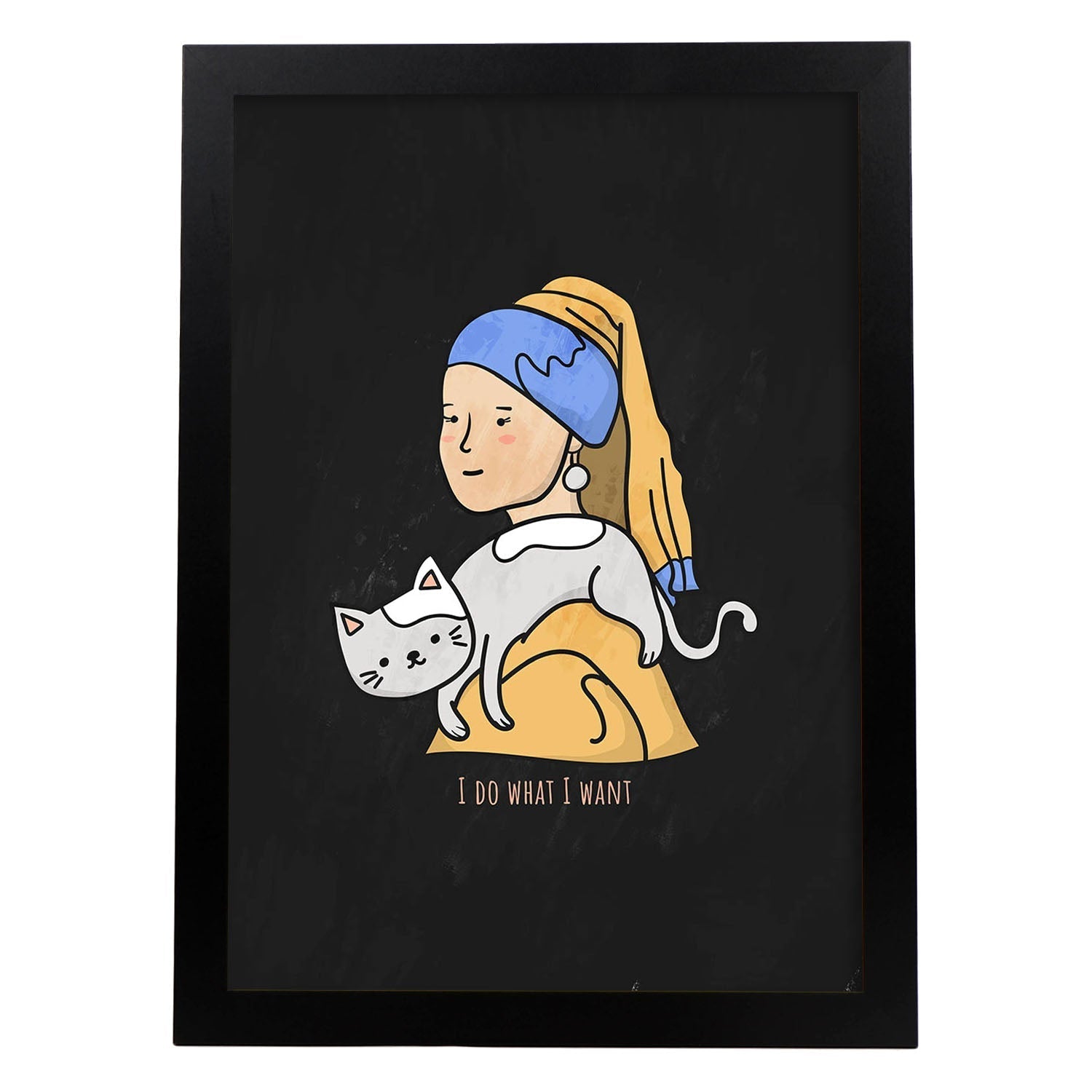 Lámina Hago lo que quiero. Pósters de gatos con divertidas referencias al mundo del arte.-Artwork-Nacnic-A3-Marco Negro-Nacnic Estudio SL