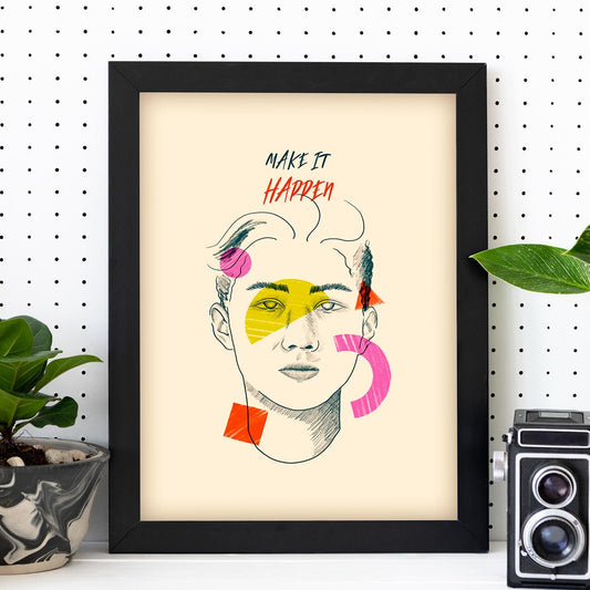 Lámina Haz que ocurra. Pósters con mensaje. Bocetos de bustos minimalistas y coloridos.-Artwork-Nacnic-Nacnic Estudio SL