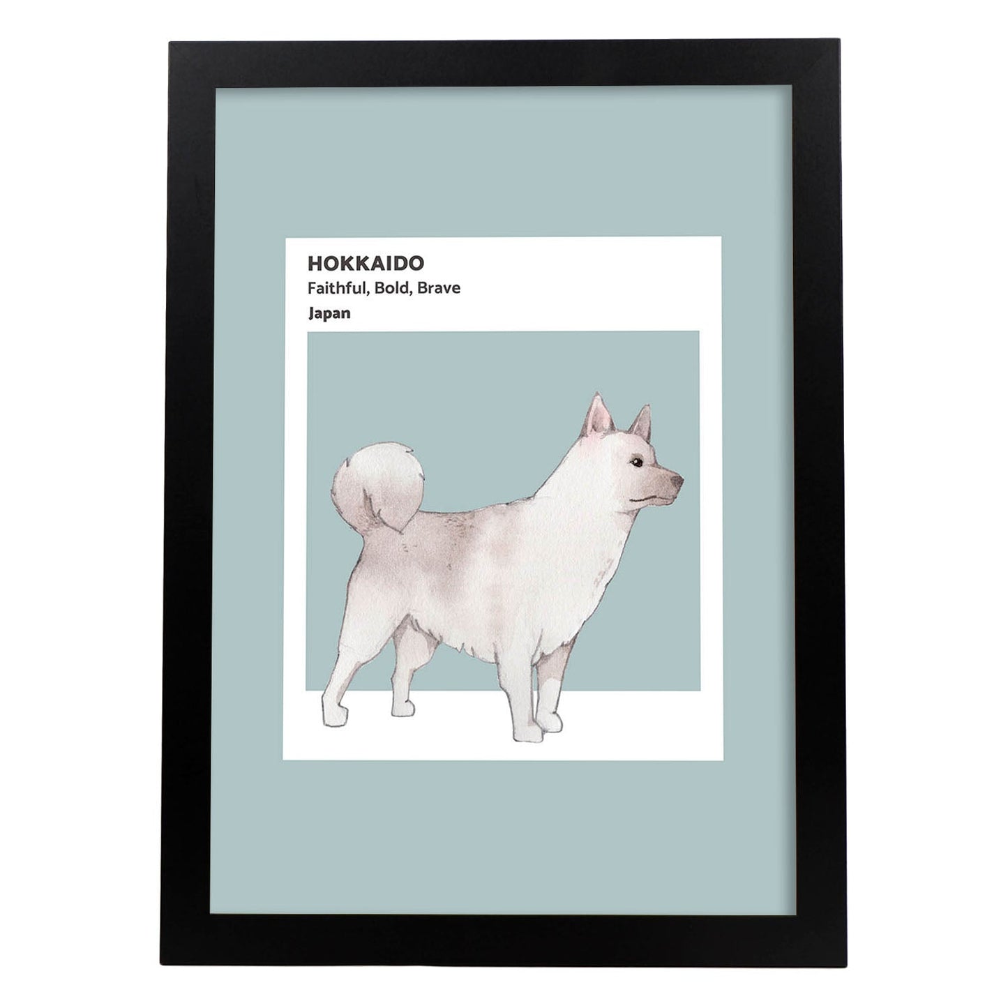 Lámina Hokkaido. Pósters con ilustraciones de razas de perro en tonos cálidos y pastel.-Artwork-Nacnic-A4-Marco Negro-Nacnic Estudio SL
