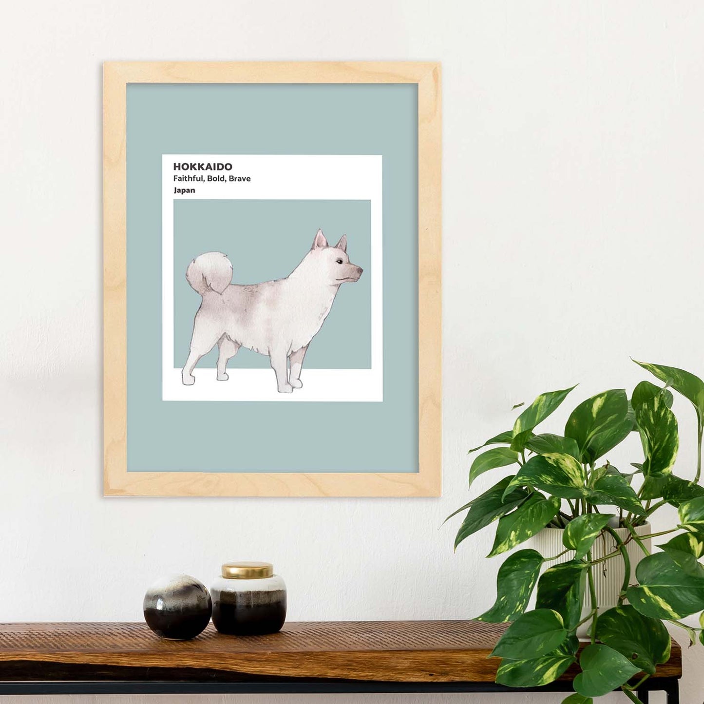 Lámina Hokkaido. Pósters con ilustraciones de razas de perro en tonos cálidos y pastel.-Artwork-Nacnic-Nacnic Estudio SL