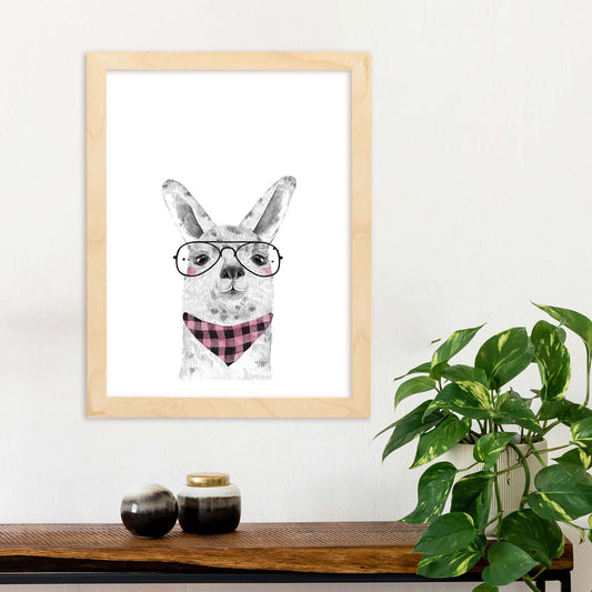 Lámina infantil Alpaca con gafas y pañuelo. Poster de animales en-Artwork-Nacnic-Nacnic Estudio SL