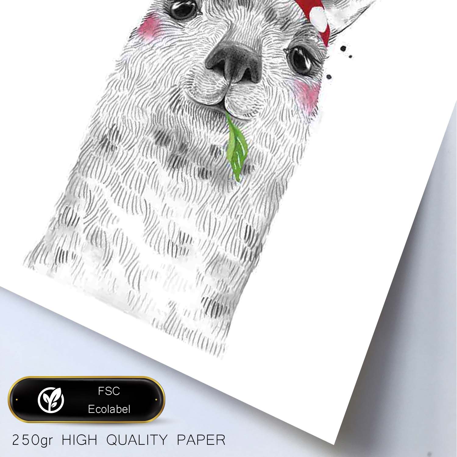 Lámina infantil Alpaca con panuelo rojo comiendo Poster de animales en-Artwork-Nacnic-Nacnic Estudio SL