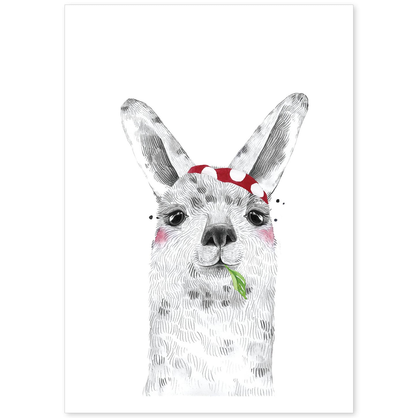 Lámina infantil Alpaca con panuelo rojo comiendo Poster de animales en-Artwork-Nacnic-A4-Sin marco-Nacnic Estudio SL