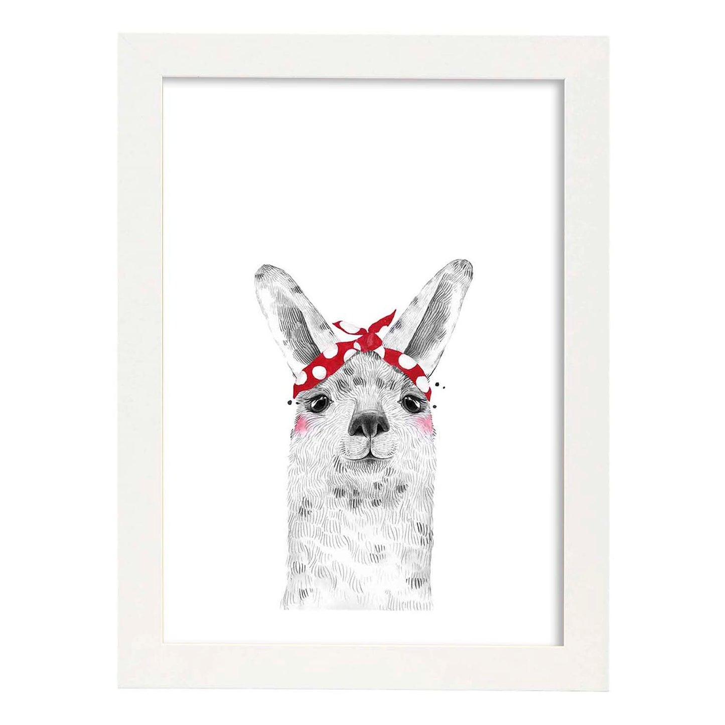Lámina infantil Alpaca con pañuelo rojo en la cabeza Poster de animales en-Artwork-Nacnic-A3-Marco Blanco-Nacnic Estudio SL