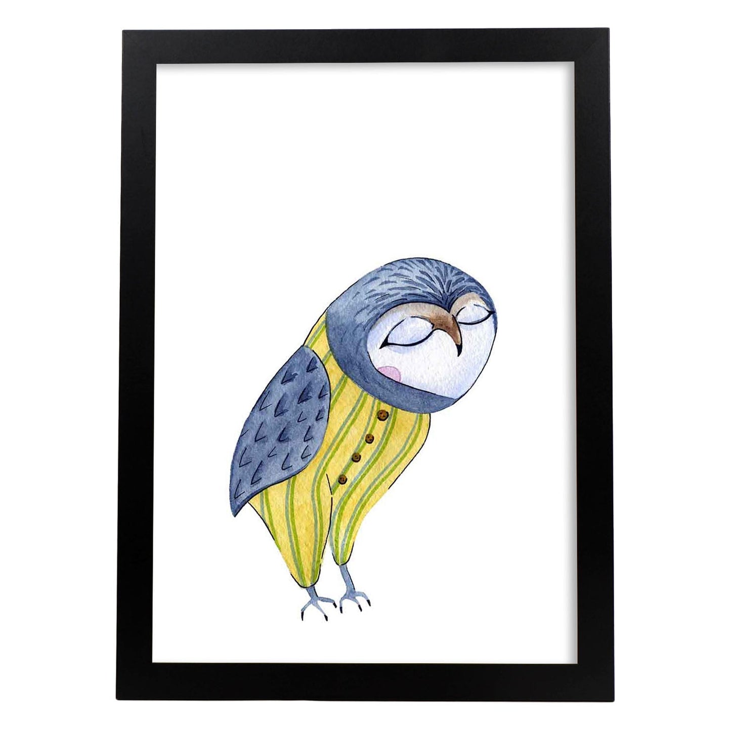 Lámina infantil Buho azul y amarillo Poster animales infantiles-Artwork-Nacnic-A3-Marco Negro-Nacnic Estudio SL