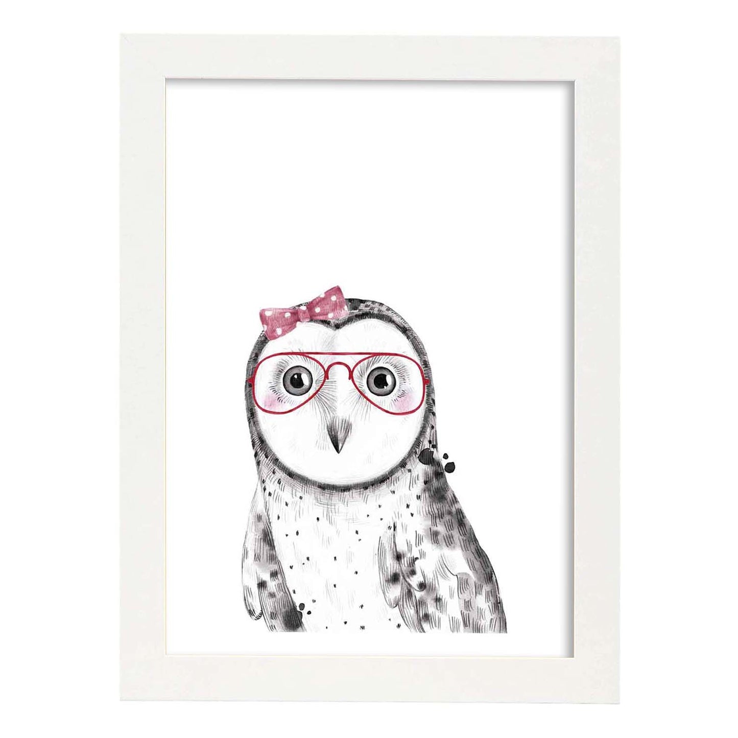 Lámina infantil Buho bebe con gafas y lazo Poster animales infantiles-Artwork-Nacnic-A3-Marco Blanco-Nacnic Estudio SL