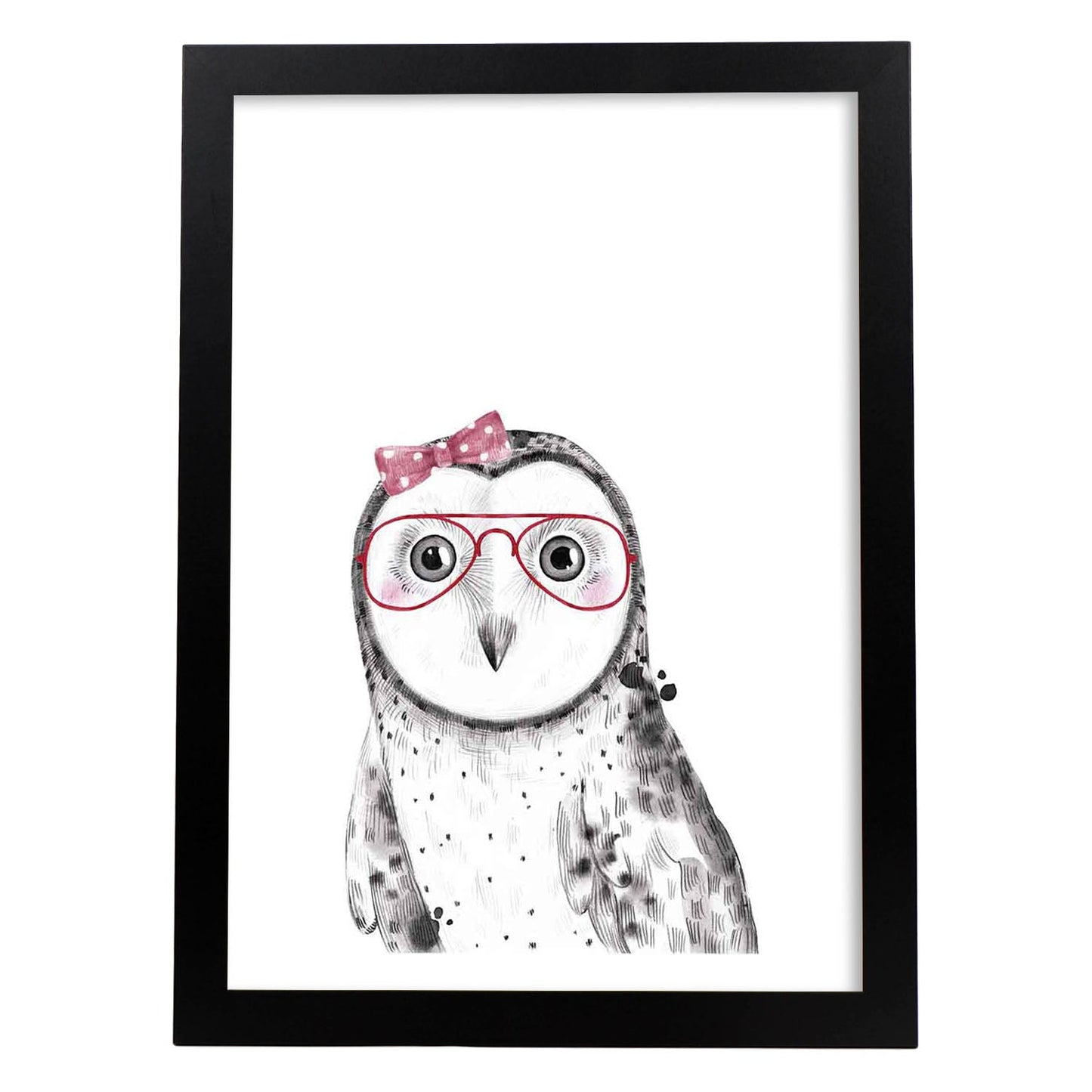 Lámina infantil Buho bebe con gafas y lazo Poster animales infantiles-Artwork-Nacnic-A3-Marco Negro-Nacnic Estudio SL