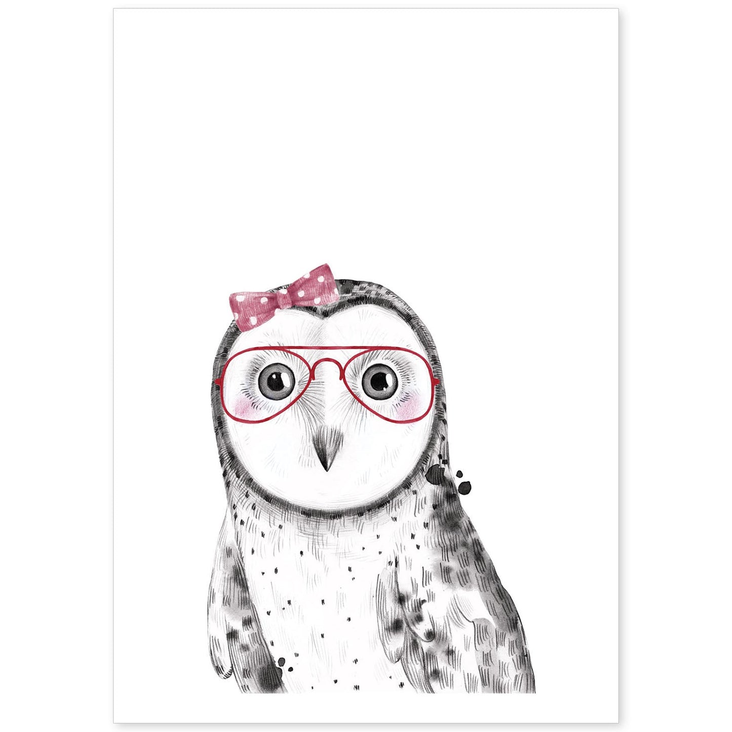 Lámina infantil Buho bebe con gafas y lazo Poster animales infantiles-Artwork-Nacnic-A4-Sin marco-Nacnic Estudio SL