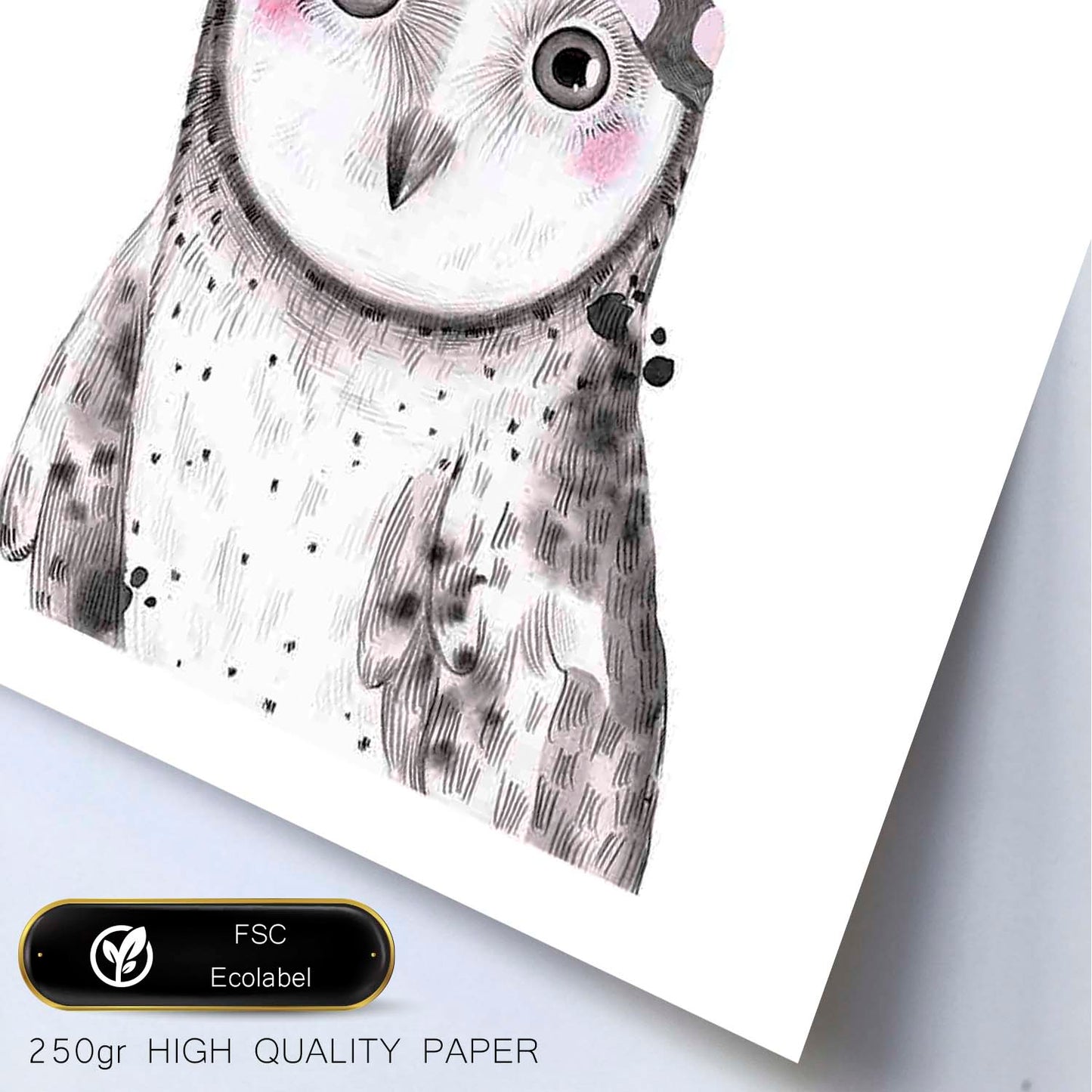 Lámina infantil Buho bebe con pañuelo gris y rosa Poster animales infantiles-Artwork-Nacnic-Nacnic Estudio SL