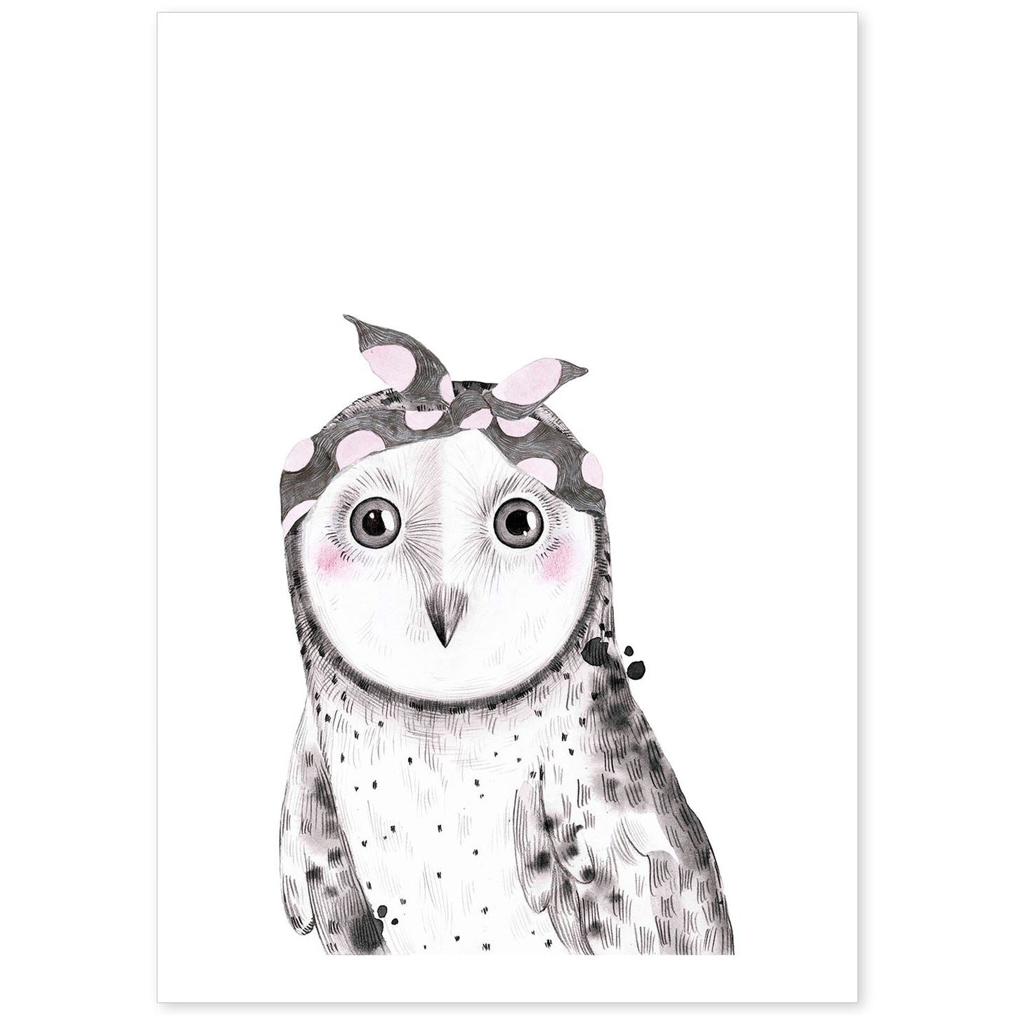 Lámina infantil Buho bebe con pañuelo gris y rosa Poster animales infantiles-Artwork-Nacnic-A4-Sin marco-Nacnic Estudio SL
