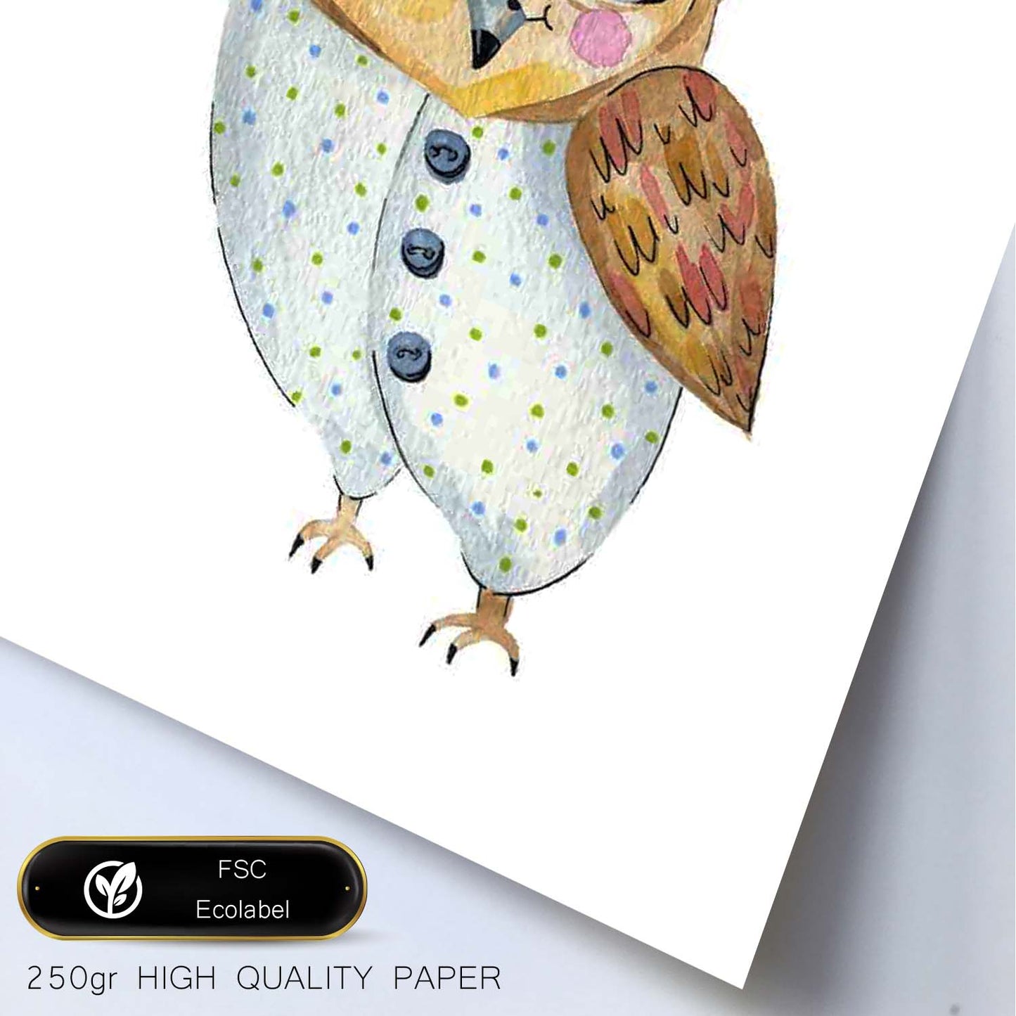 Lámina infantil Buho blanco y marron Poster animales infantiles-Artwork-Nacnic-Nacnic Estudio SL