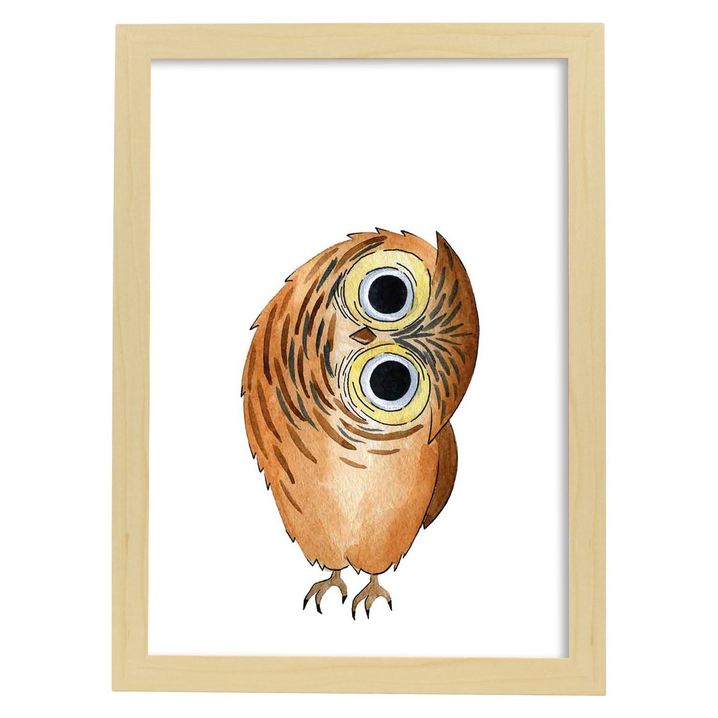 Lámina infantil Buho marron Poster animales infantiles-Artwork-Nacnic-A4-Marco Madera clara-Nacnic Estudio SL