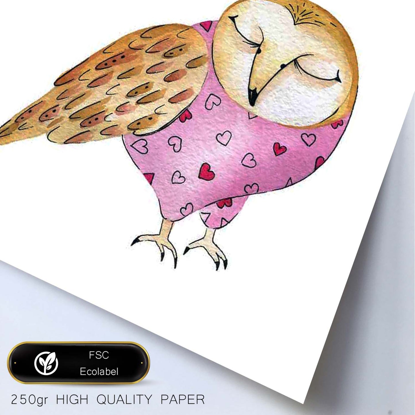Lámina infantil Buho marron y rosa Poster animales infantiles-Artwork-Nacnic-Nacnic Estudio SL