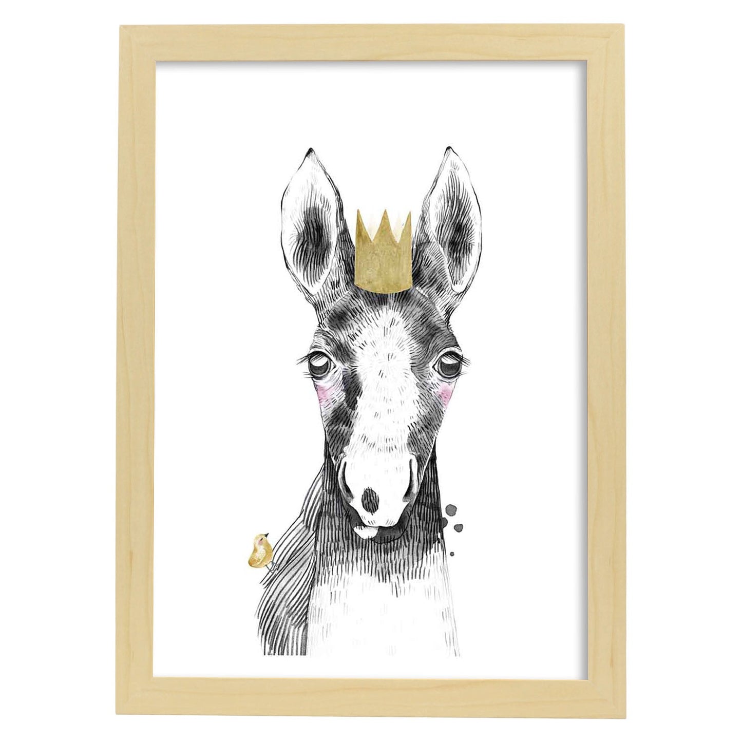 Lámina infantil Caballo bebe con corona dorada Poster aminales infantiles-Artwork-Nacnic-A3-Marco Madera clara-Nacnic Estudio SL