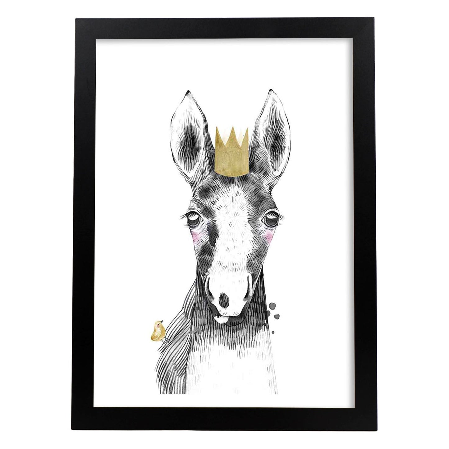Lámina infantil Caballo bebe con corona dorada Poster aminales infantiles-Artwork-Nacnic-A3-Marco Negro-Nacnic Estudio SL