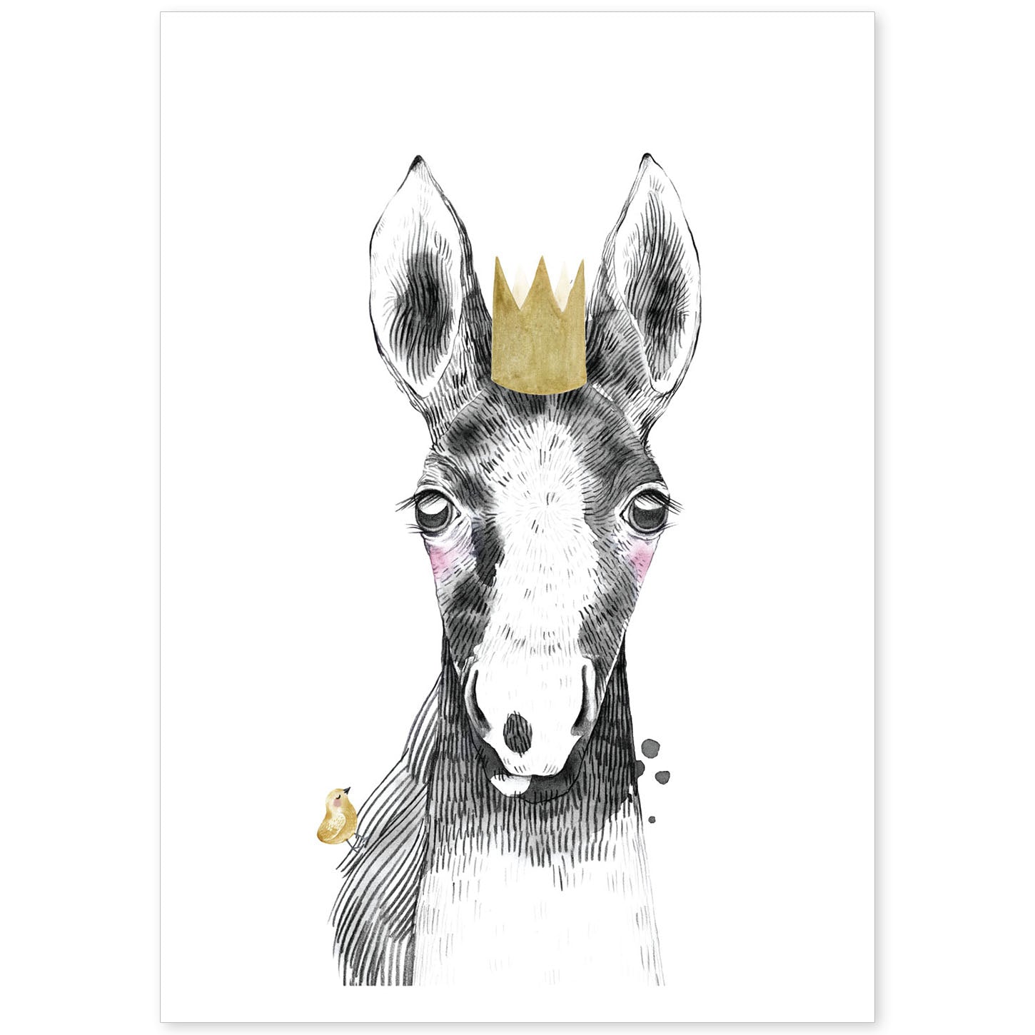 Lámina infantil Caballo bebe con corona dorada Poster aminales infantiles-Artwork-Nacnic-A4-Sin marco-Nacnic Estudio SL