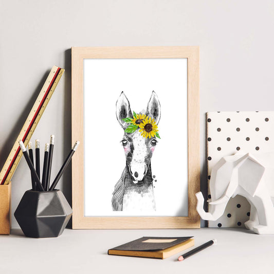 Lámina infantil Caballo bebe con flores Poster aminales infantiles-Artwork-Nacnic-Nacnic Estudio SL