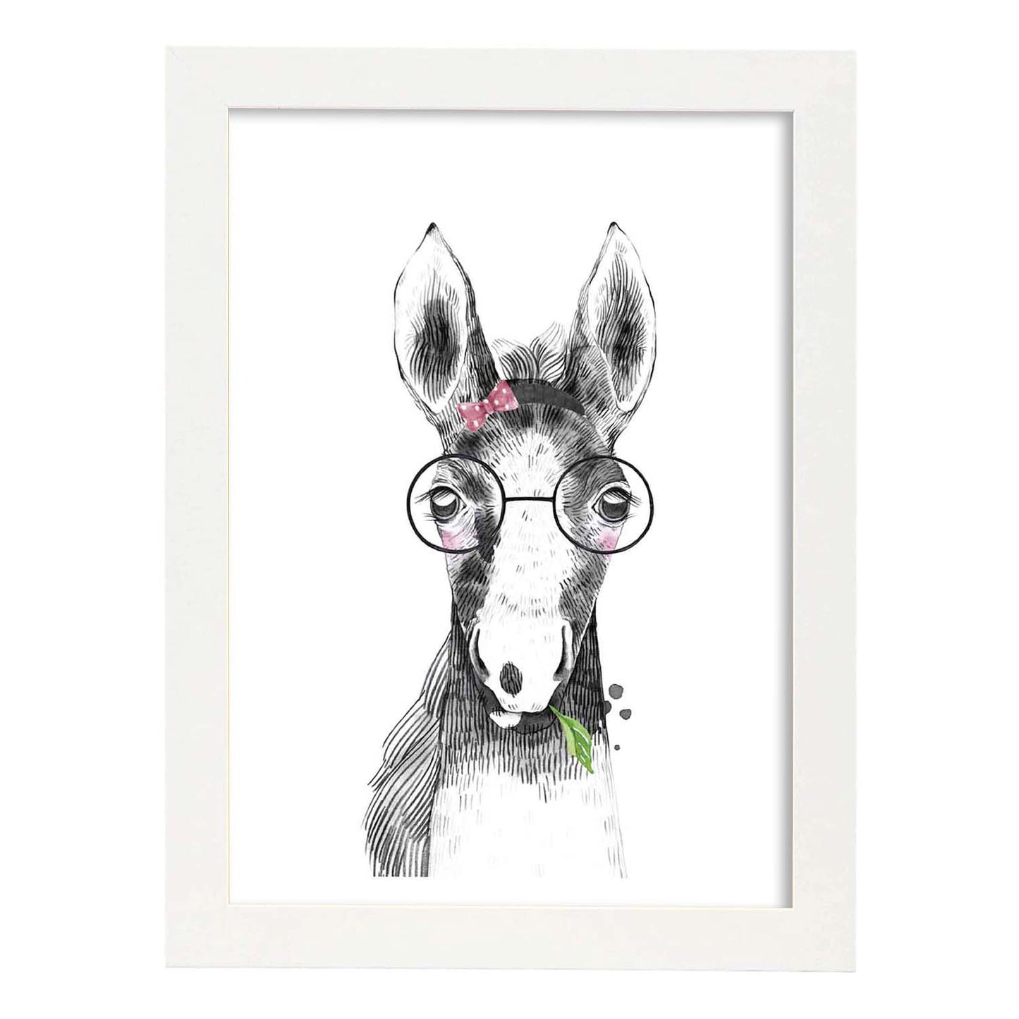 Lámina infantil Caballo bebe con gafas y diadema poster animales infantiles-Artwork-Nacnic-A3-Marco Blanco-Nacnic Estudio SL