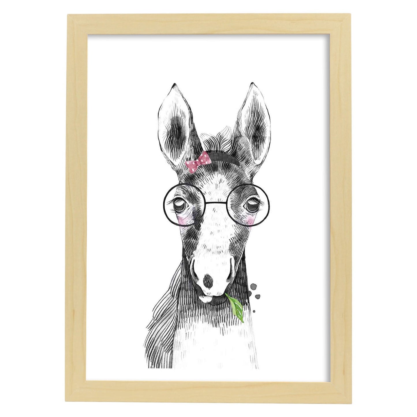 Lámina infantil Caballo bebe con gafas y diadema poster animales infantiles-Artwork-Nacnic-A4-Marco Madera clara-Nacnic Estudio SL