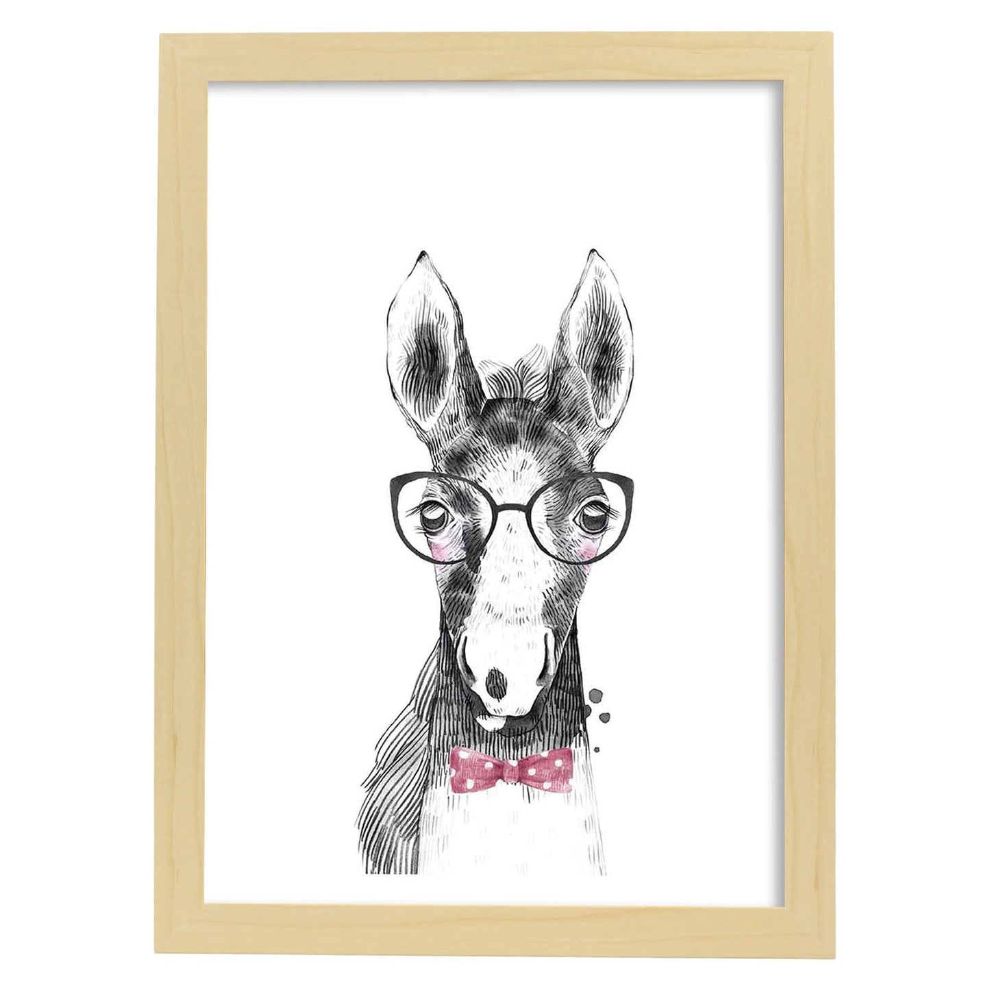 Lámina infantil Caballo bebe con gafas y pajarita Poster infantil-Artwork-Nacnic-A3-Marco Madera clara-Nacnic Estudio SL