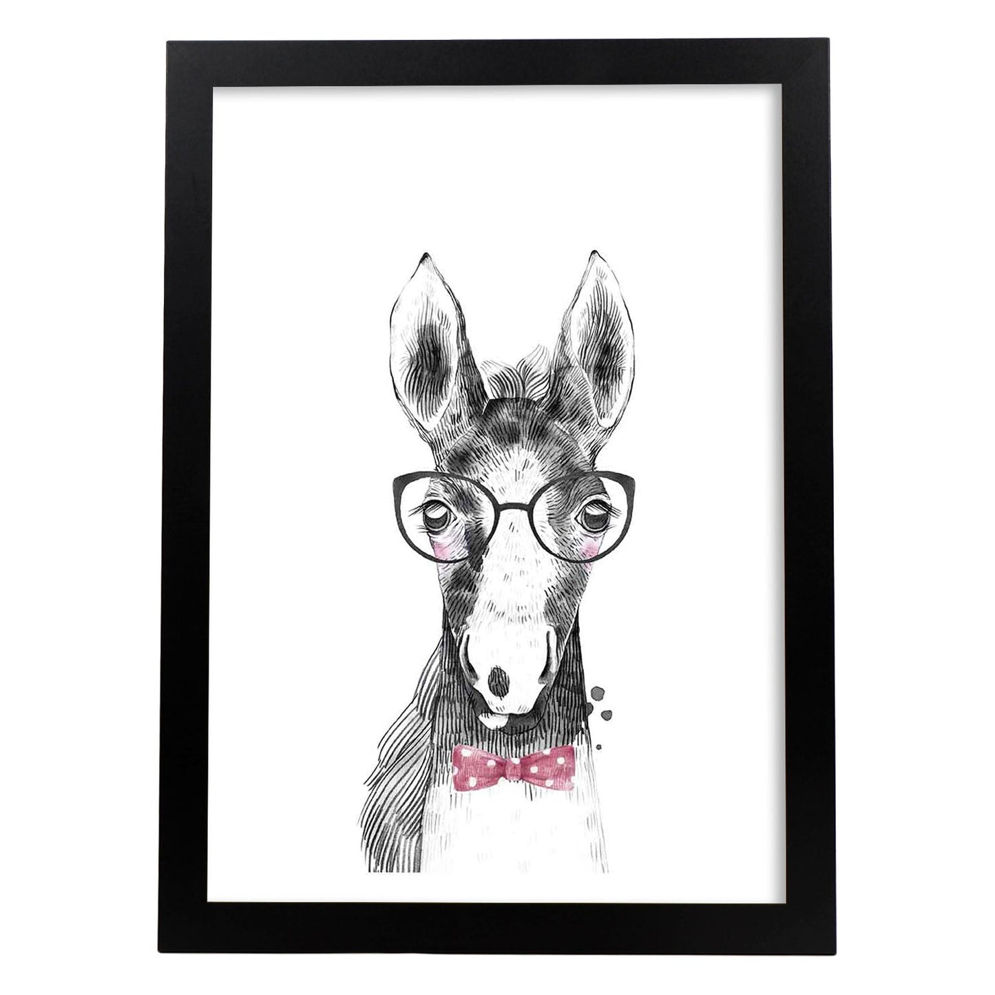 Lámina infantil Caballo bebe con gafas y pajarita Poster infantil-Artwork-Nacnic-A3-Marco Negro-Nacnic Estudio SL