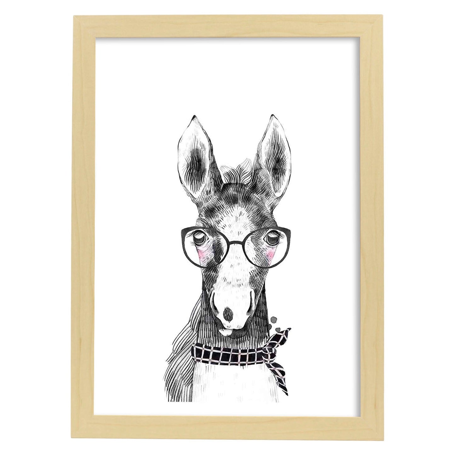Lámina infantil Caballo bebe con gafas y pañuelo Poster aminales infantiles-Artwork-Nacnic-A3-Marco Madera clara-Nacnic Estudio SL