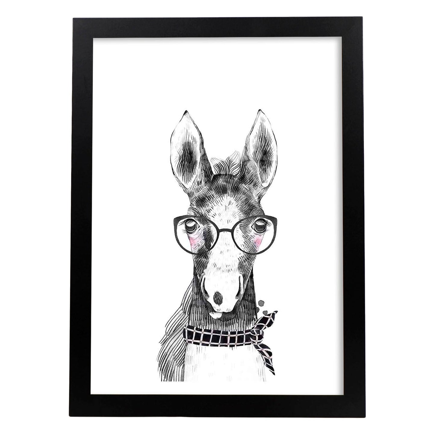 Lámina infantil Caballo bebe con gafas y pañuelo Poster aminales infantiles-Artwork-Nacnic-A3-Marco Negro-Nacnic Estudio SL