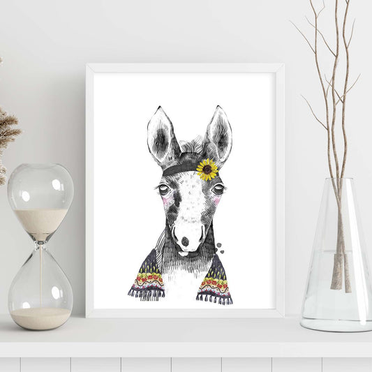 Lámina infantil Caballo bebe con pañuelo y flores poster animales infantiles-Artwork-Nacnic-Nacnic Estudio SL