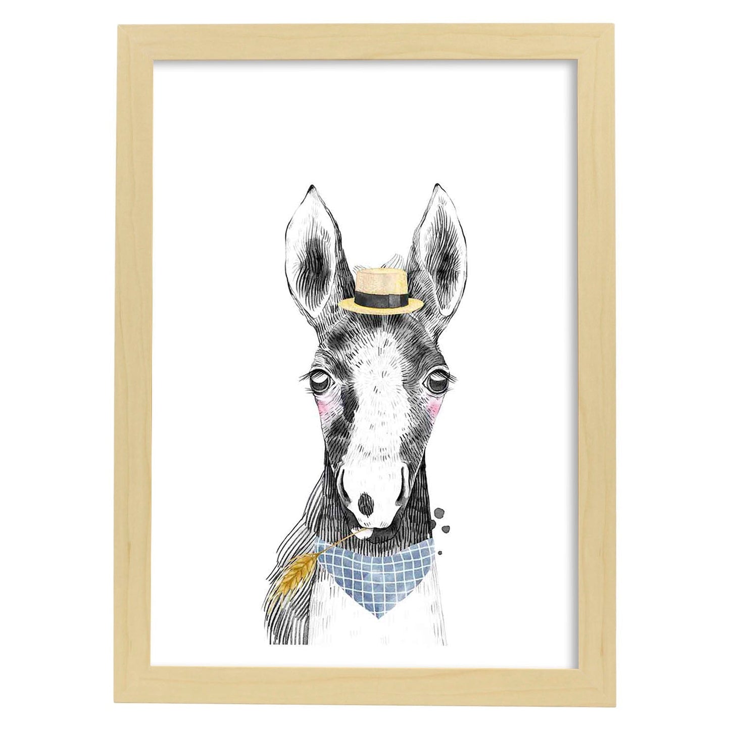 Lámina infantil Caballo bebe con sombrero y bandana Poster aminales infantiles-Artwork-Nacnic-A3-Marco Madera clara-Nacnic Estudio SL