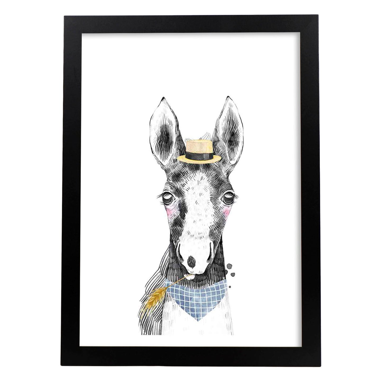 Lámina infantil Caballo bebe con sombrero y bandana Poster aminales infantiles-Artwork-Nacnic-A3-Marco Negro-Nacnic Estudio SL