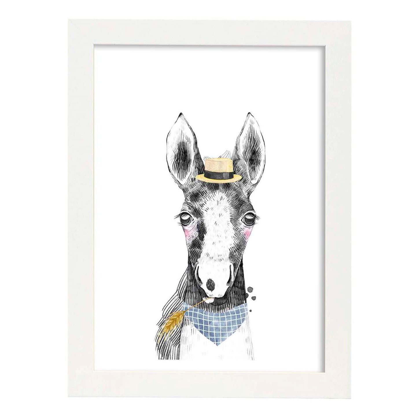 Lámina infantil Caballo bebe con sombrero y bandana Poster aminales infantiles-Artwork-Nacnic-A4-Marco Blanco-Nacnic Estudio SL
