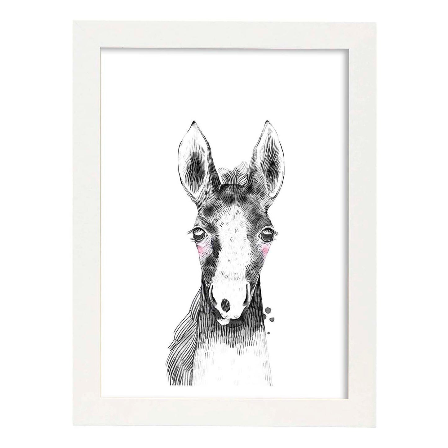 Lámina infantil Caballo bebe en blanco y negro poster animales infantiles-Artwork-Nacnic-A3-Marco Blanco-Nacnic Estudio SL