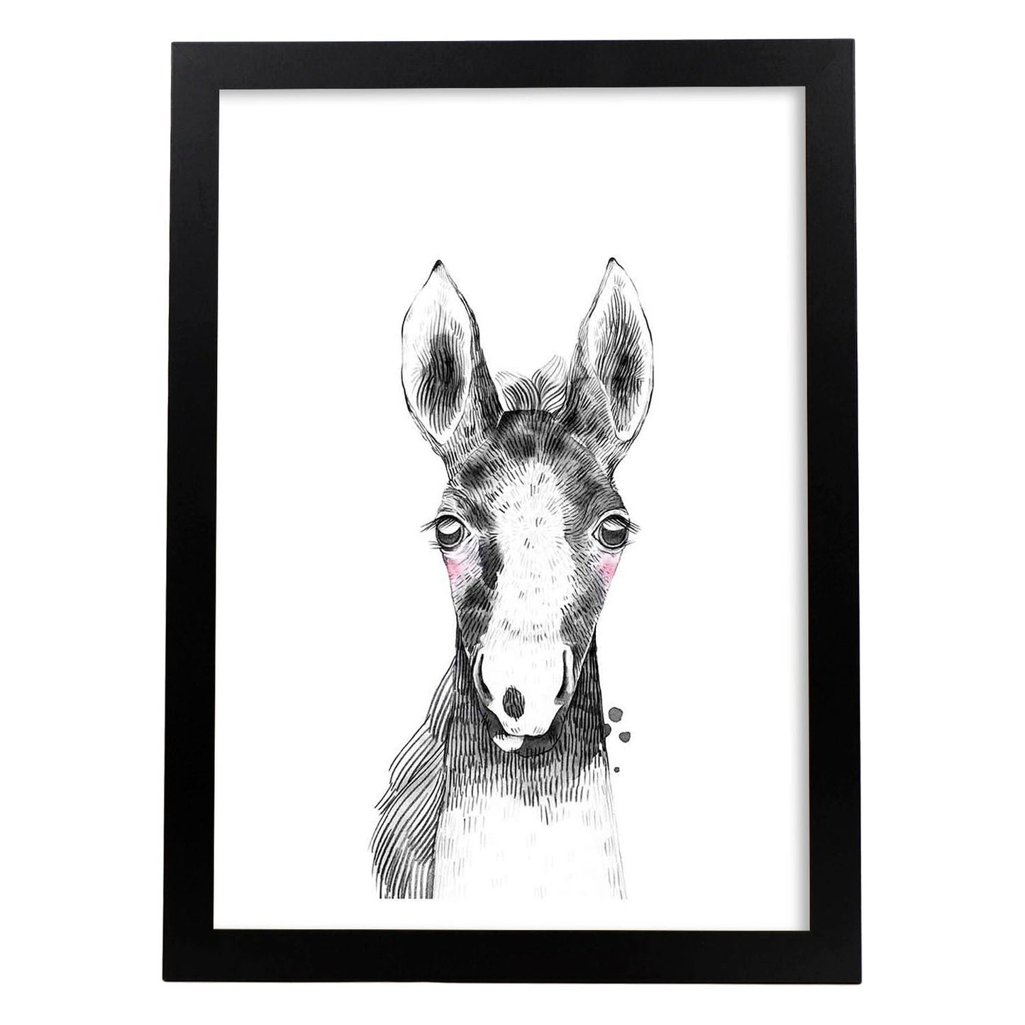 Lámina infantil Caballo bebe en blanco y negro poster animales infantiles-Artwork-Nacnic-A3-Marco Negro-Nacnic Estudio SL