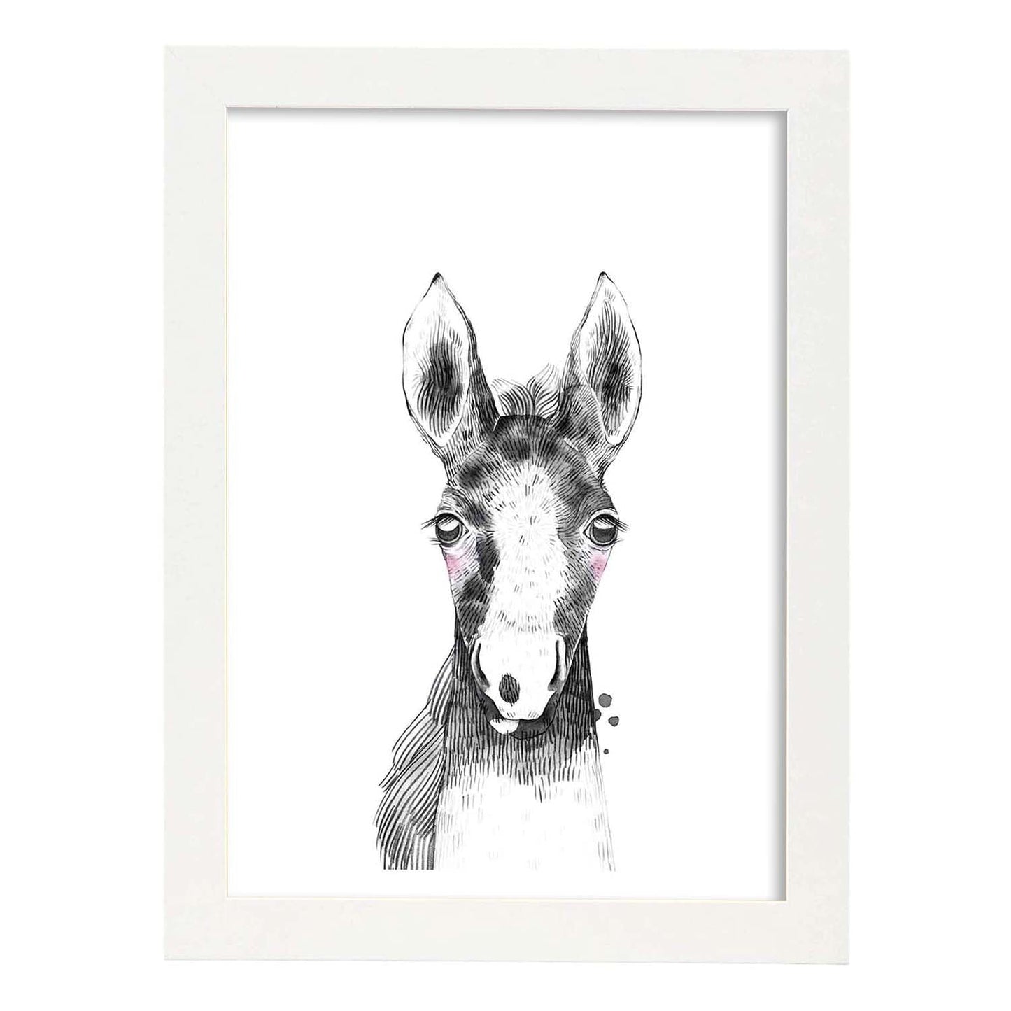 Lámina infantil Caballo bebe en blanco y negro Poster infantil-Artwork-Nacnic-A4-Marco Blanco-Nacnic Estudio SL
