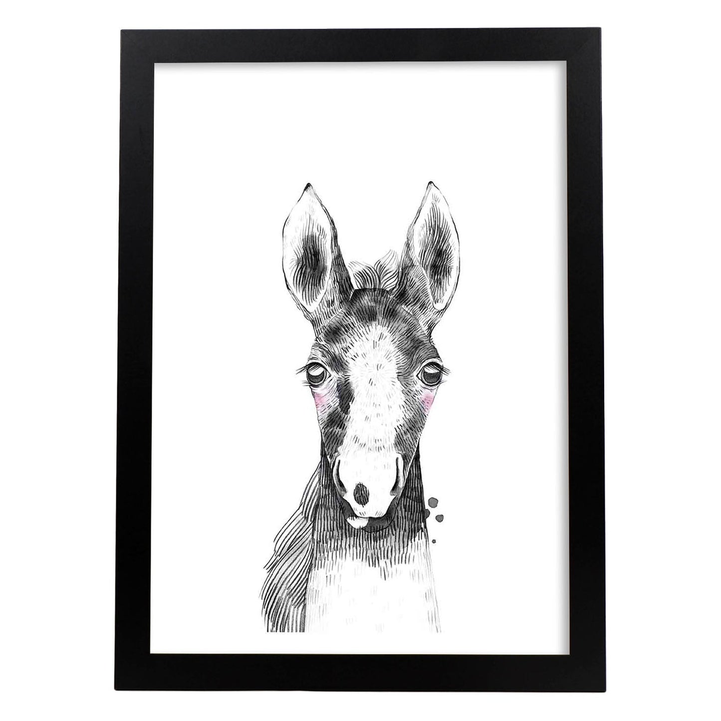 Lámina infantil Caballo bebe en blanco y negro Poster infantil-Artwork-Nacnic-A4-Marco Negro-Nacnic Estudio SL