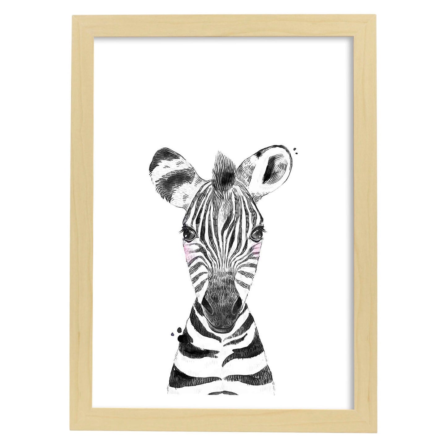 Lámina infantil Cebra blanco y negro infantil Poster animales infantiles-Artwork-Nacnic-A4-Marco Madera clara-Nacnic Estudio SL