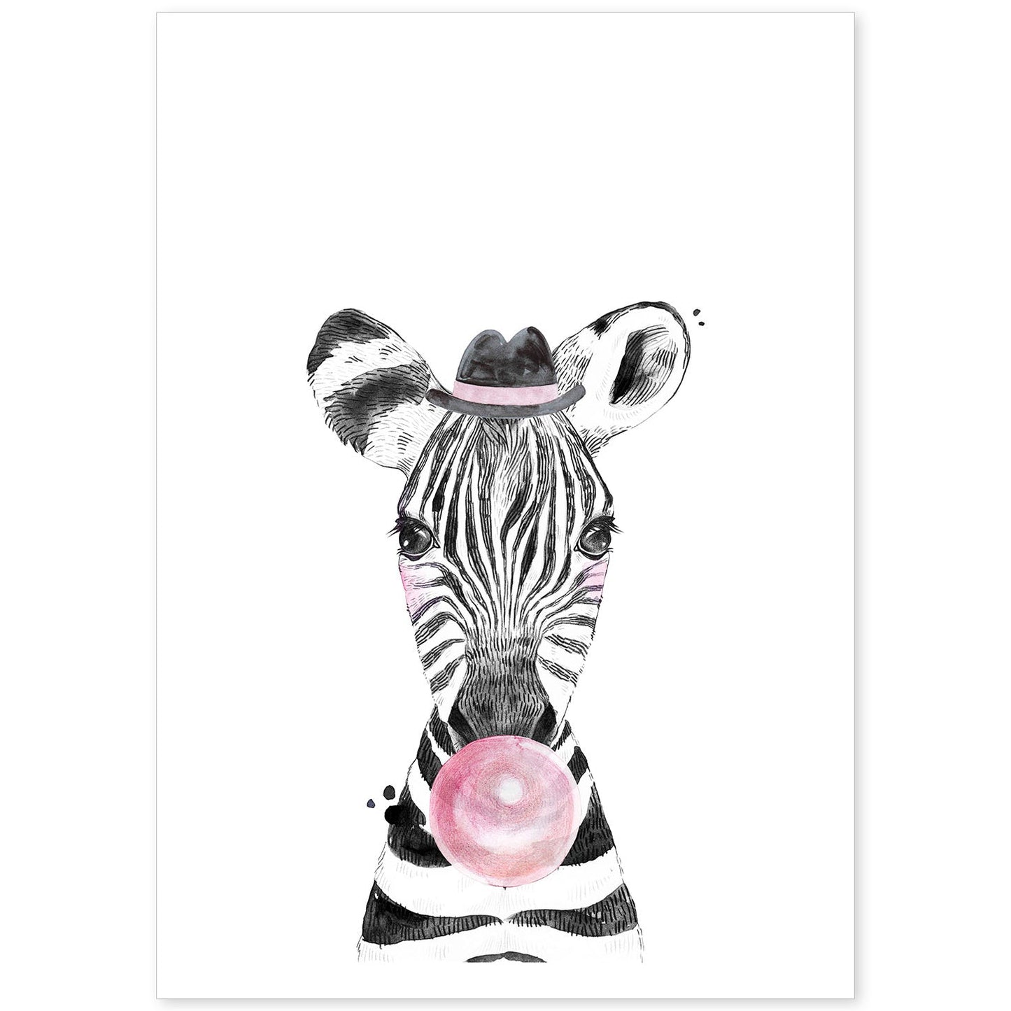 Lámina infantil Cebra infantil comiendo chicle Poster animales infantiles-Artwork-Nacnic-A4-Sin marco-Nacnic Estudio SL