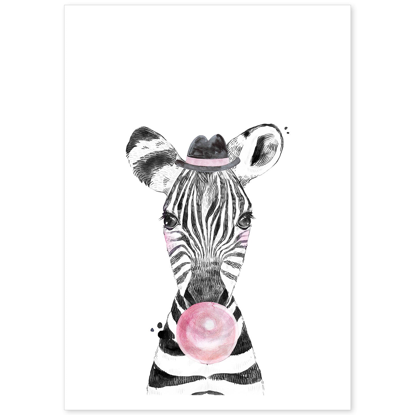 Lámina infantil Cebra infantil comiendo chicle Poster animales infantiles-Artwork-Nacnic-A4-Sin marco-Nacnic Estudio SL