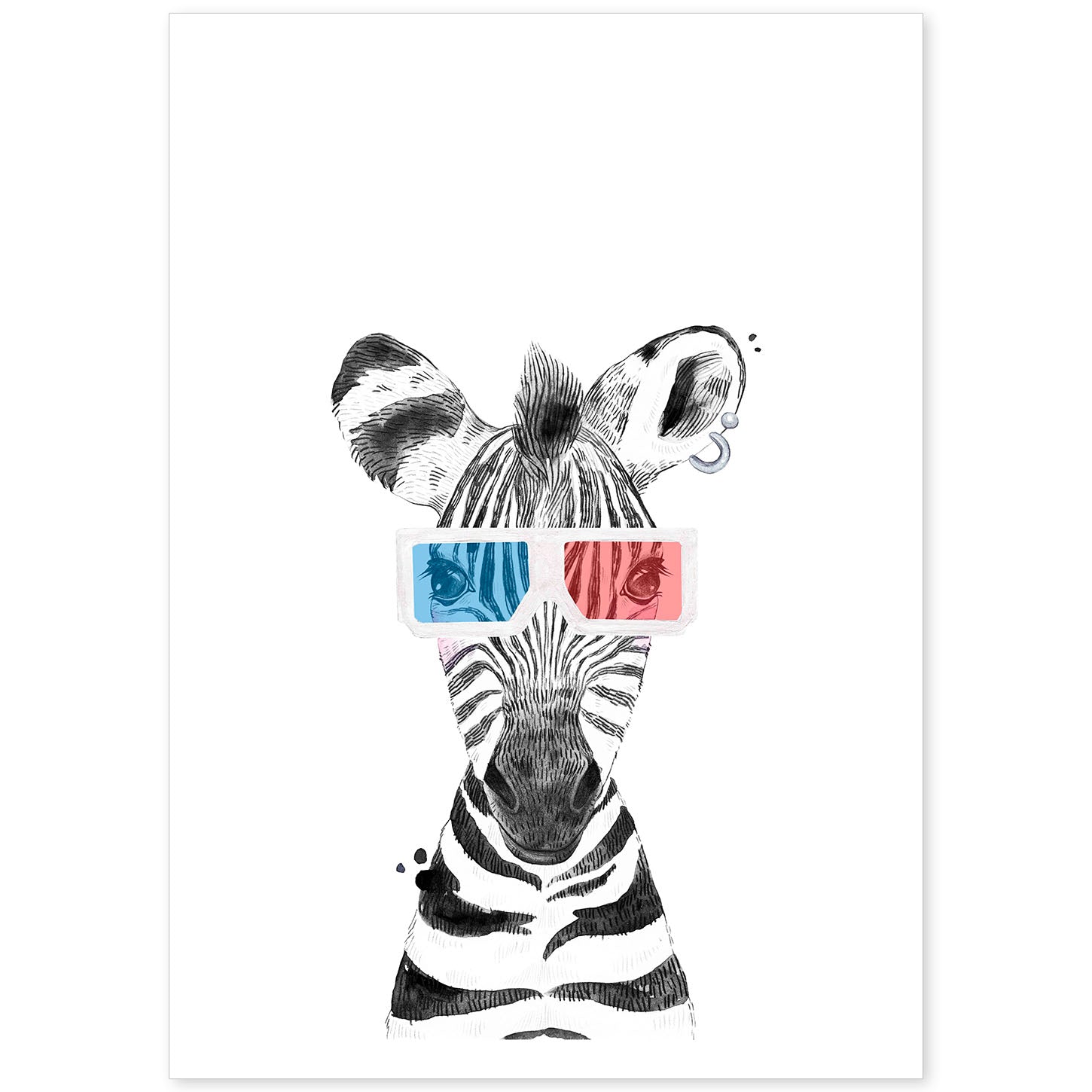 Lámina infantil Cebra infantil en cine 3D Poster animales infantiles-Artwork-Nacnic-A4-Sin marco-Nacnic Estudio SL