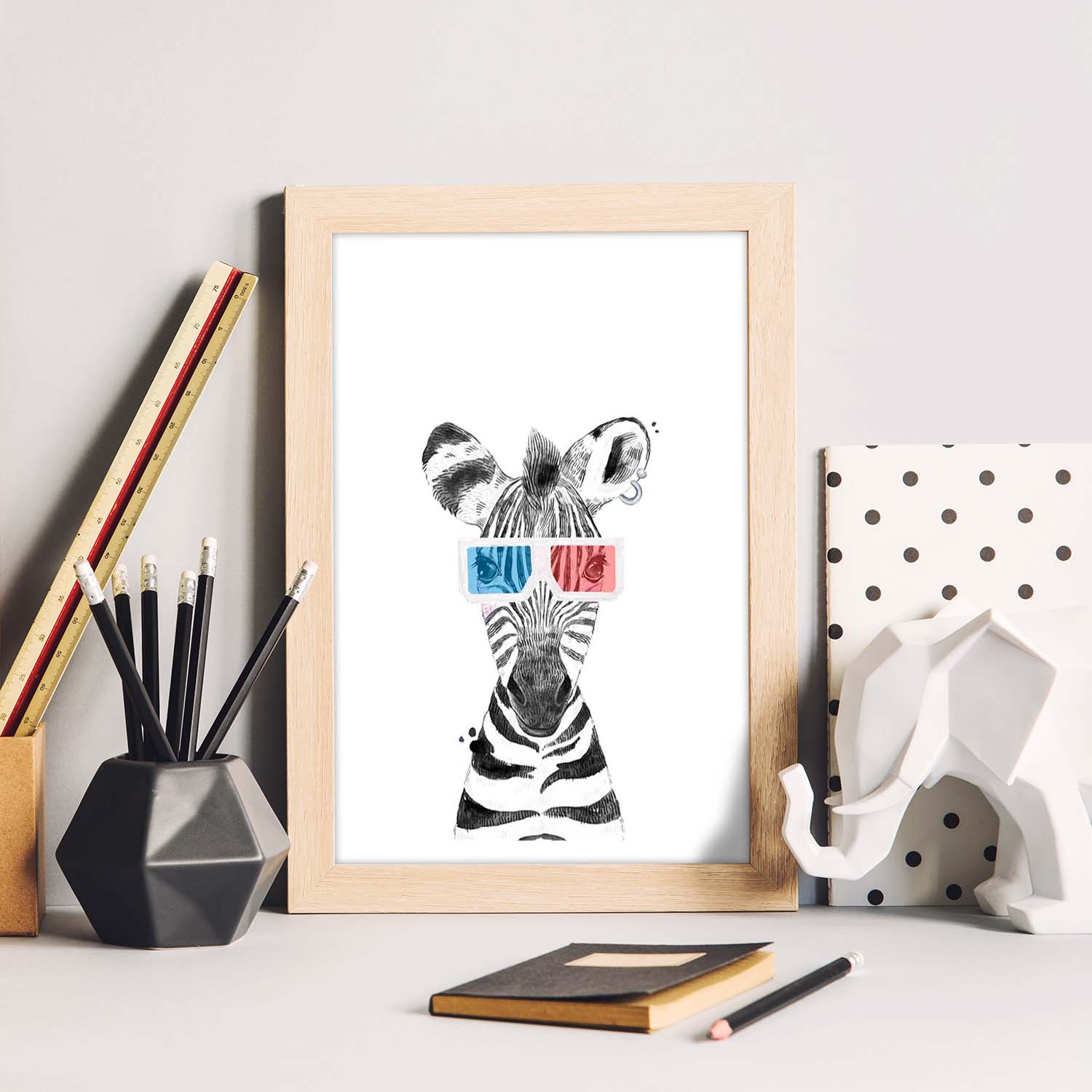 Lámina infantil Cebra infantil en cine 3D Poster animales infantiles-Artwork-Nacnic-Nacnic Estudio SL