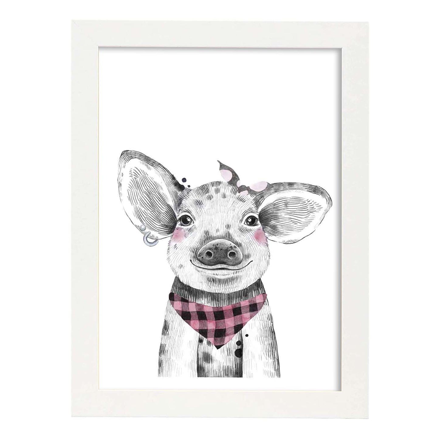 Lámina infantil Cerdo con bandana y pañuelo poster animales infantiles-Artwork-Nacnic-A3-Marco Blanco-Nacnic Estudio SL