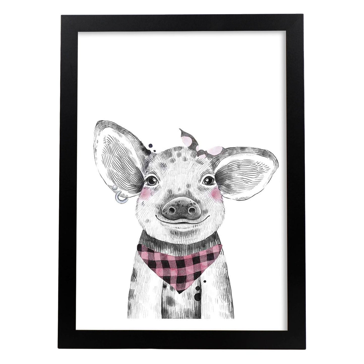 Lámina infantil Cerdo con bandana y pañuelo poster animales infantiles-Artwork-Nacnic-A3-Marco Negro-Nacnic Estudio SL