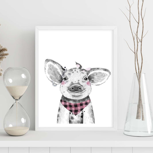Lámina infantil Cerdo con bandana y pañuelo poster animales infantiles-Artwork-Nacnic-Nacnic Estudio SL