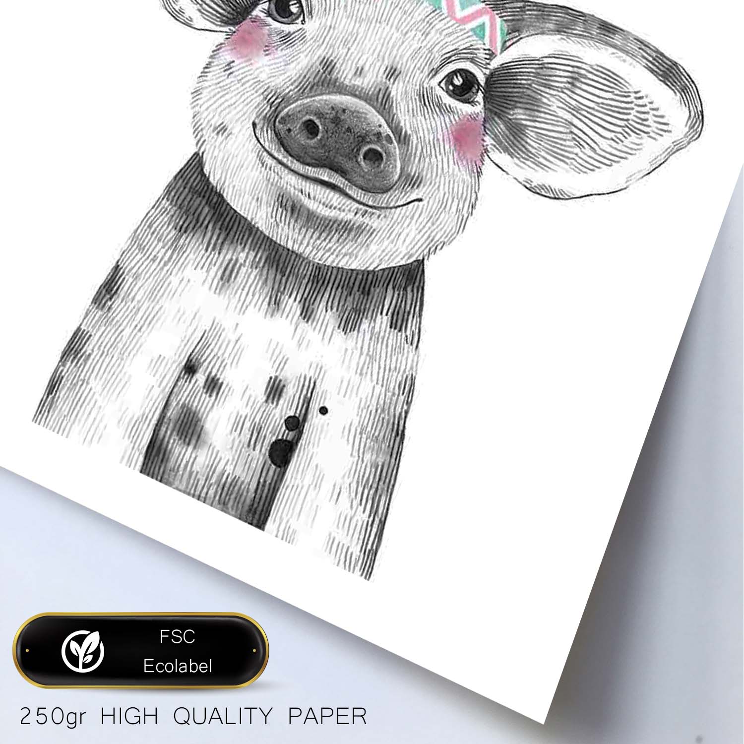 Lámina infantil Cerdo con plumas de colores poster animales infantiles-Artwork-Nacnic-Nacnic Estudio SL