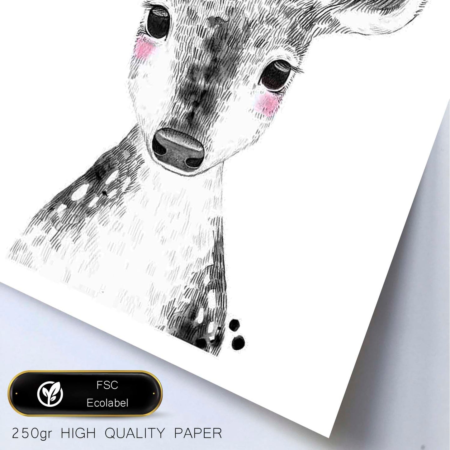 Lámina infantil Ciervo bebe blanco y negro poster animales infantiles-Artwork-Nacnic-Nacnic Estudio SL